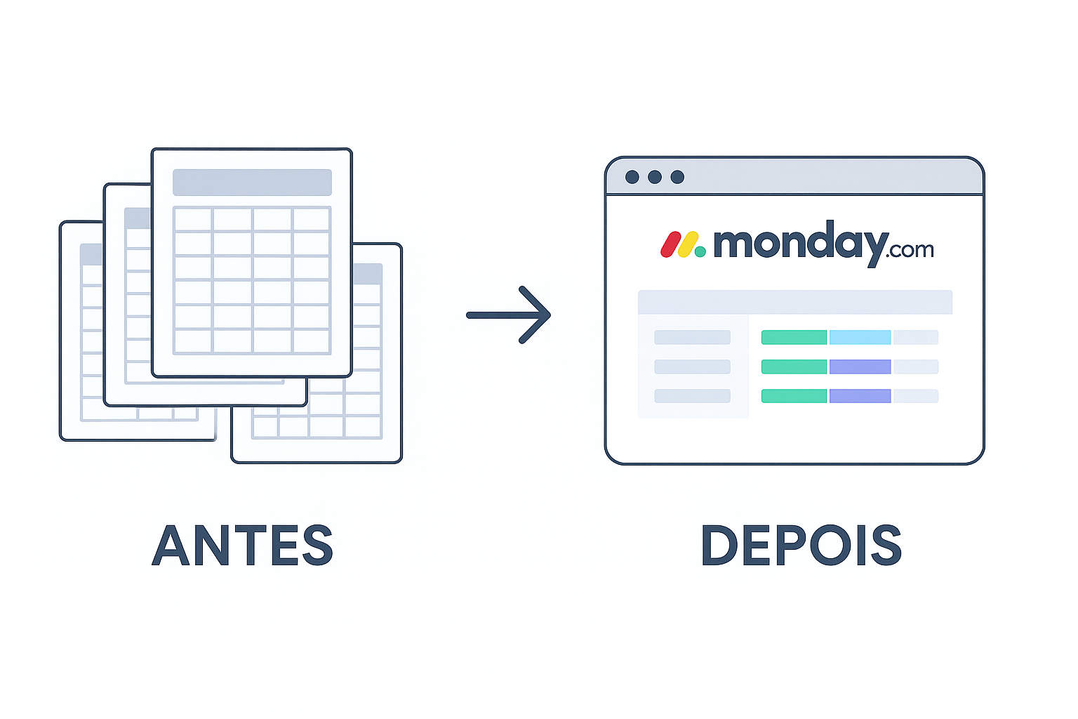 antes depois case - planilhas monday